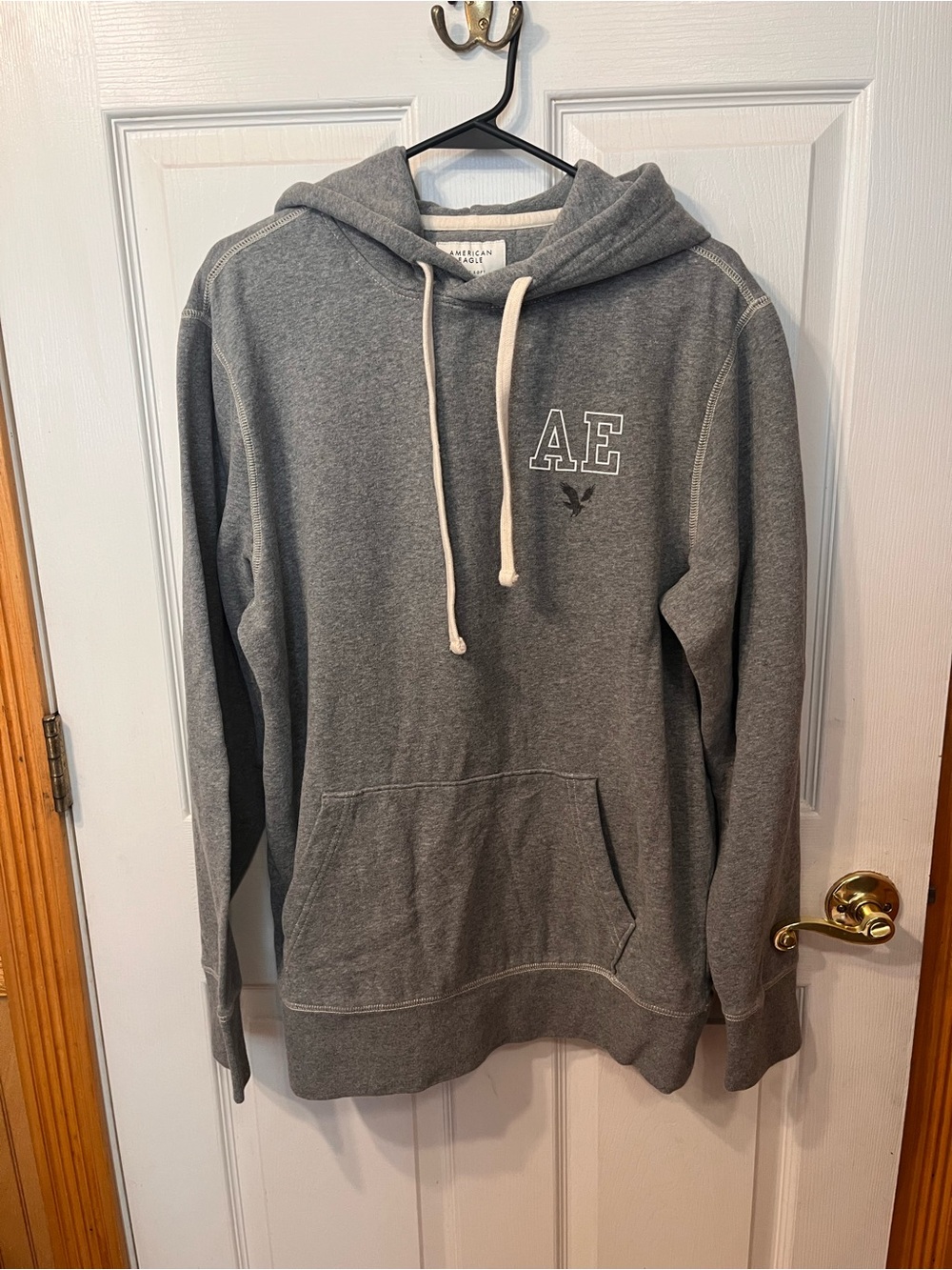 American Eagle Outfitters Gray Hooded Pullover with AE Logo